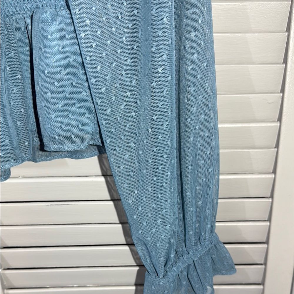 LC Lauren Conrad Blue Puff Sleeve Smocked Blouse - Picture 7 of 10